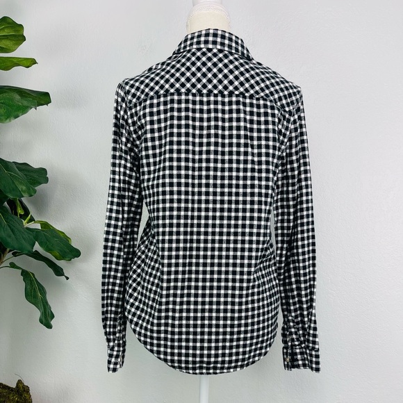 Paige Black & White Buffalo Checkered Plaid Long Sleeve Button Down sweater Tee - Picture 6 of 6